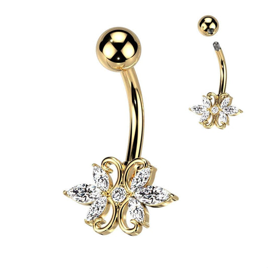 Double Heart Marquis CZ Belly Ring - SkinKandy | Body Jewellery & Piercing Online Australia