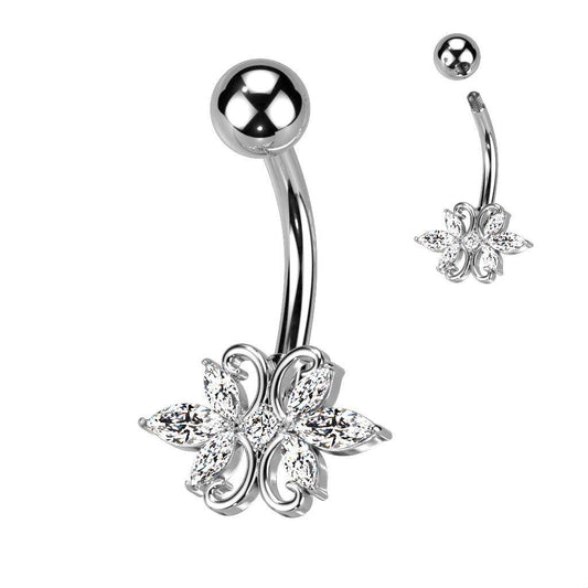 Double Heart Marquis CZ Belly Ring - SkinKandy | Body Jewellery & Piercing Online Australia