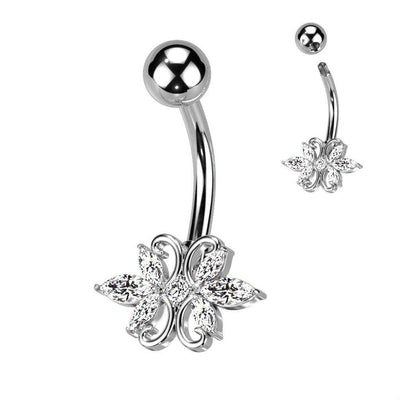 Double Heart Marquise CZ Belly Ring