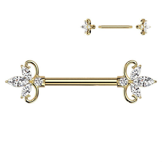Double Heart Marquis CZ Steel Nipple Bar - SkinKandy | Body Jewellery & Piercing Online Australia