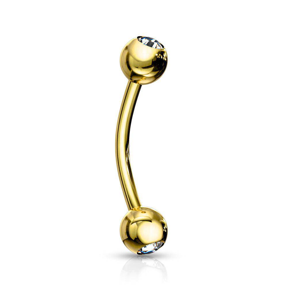 Double Jewel CZ Ends Curved Barbell - SkinKandy | Body Jewellery & Piercing Online Australia