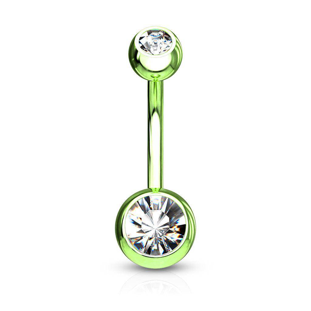 Green Double Jewelled Steel Belly Ring