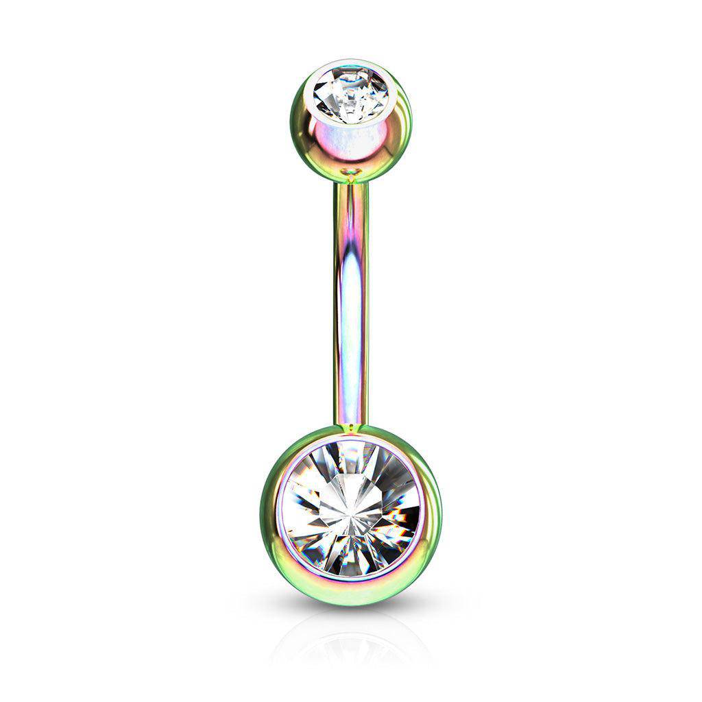 Rainbow Double Jewelled Steel Belly Ring - SkinKandy | Body Jewellery & Piercing Online Australia