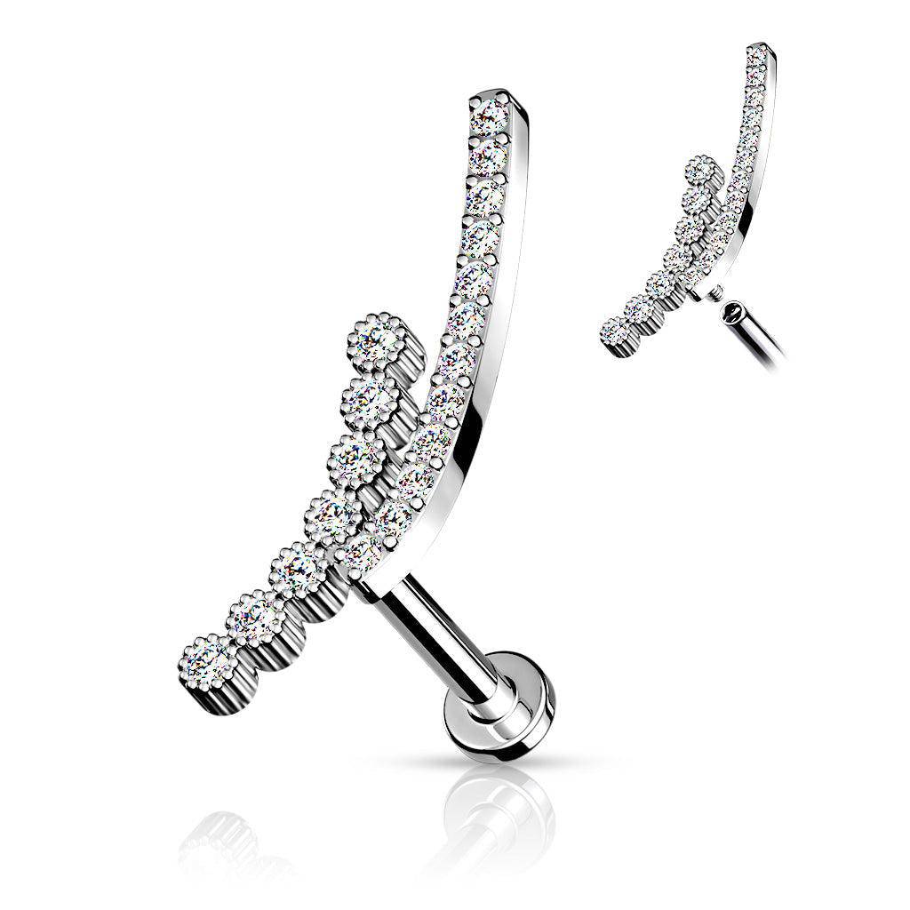 Double Lined CZ Paved Curve Top Steel Flatback Stud - SkinKandy | Body Jewellery & Piercing Online Australia