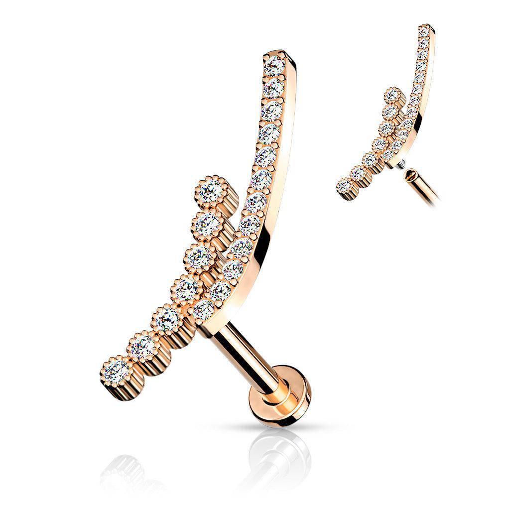 Double Lined CZ Paved Curve Top Steel Flat Back Stud