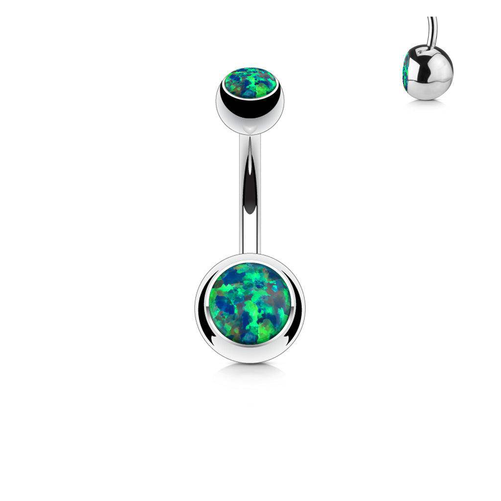 Double Opal Steel Belly Bar - SkinKandy | Body Jewellery & Piercing Online Australia