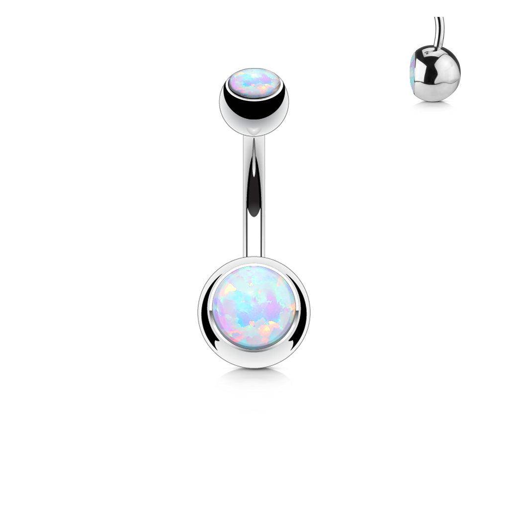 Double Opal Steel Belly Bar - SkinKandy | Body Jewellery & Piercing Online Australia
