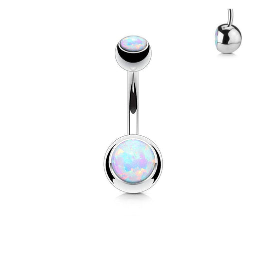 Double Opal Steel Belly Bar - SkinKandy | Body Jewellery & Piercing Online Australia