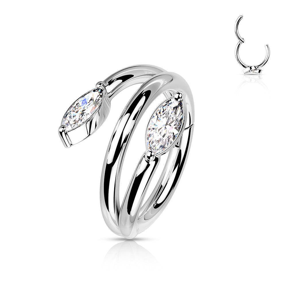 Double Vine CZ Marquise Segment Hinged Ring