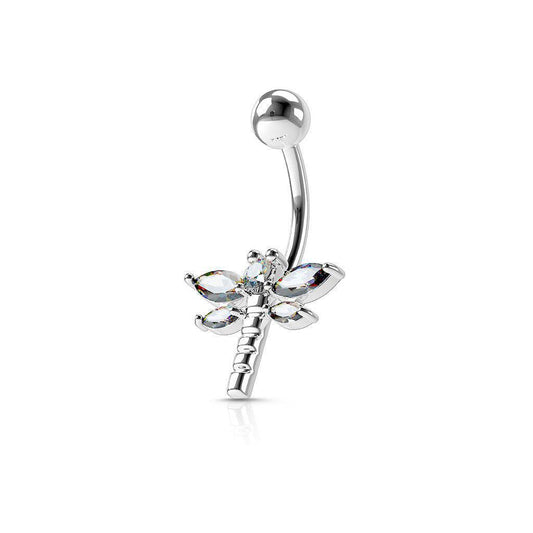 Dragonfly Clear CZ Steel Belly Ring - SkinKandy | Body Jewellery & Piercing Online Australia