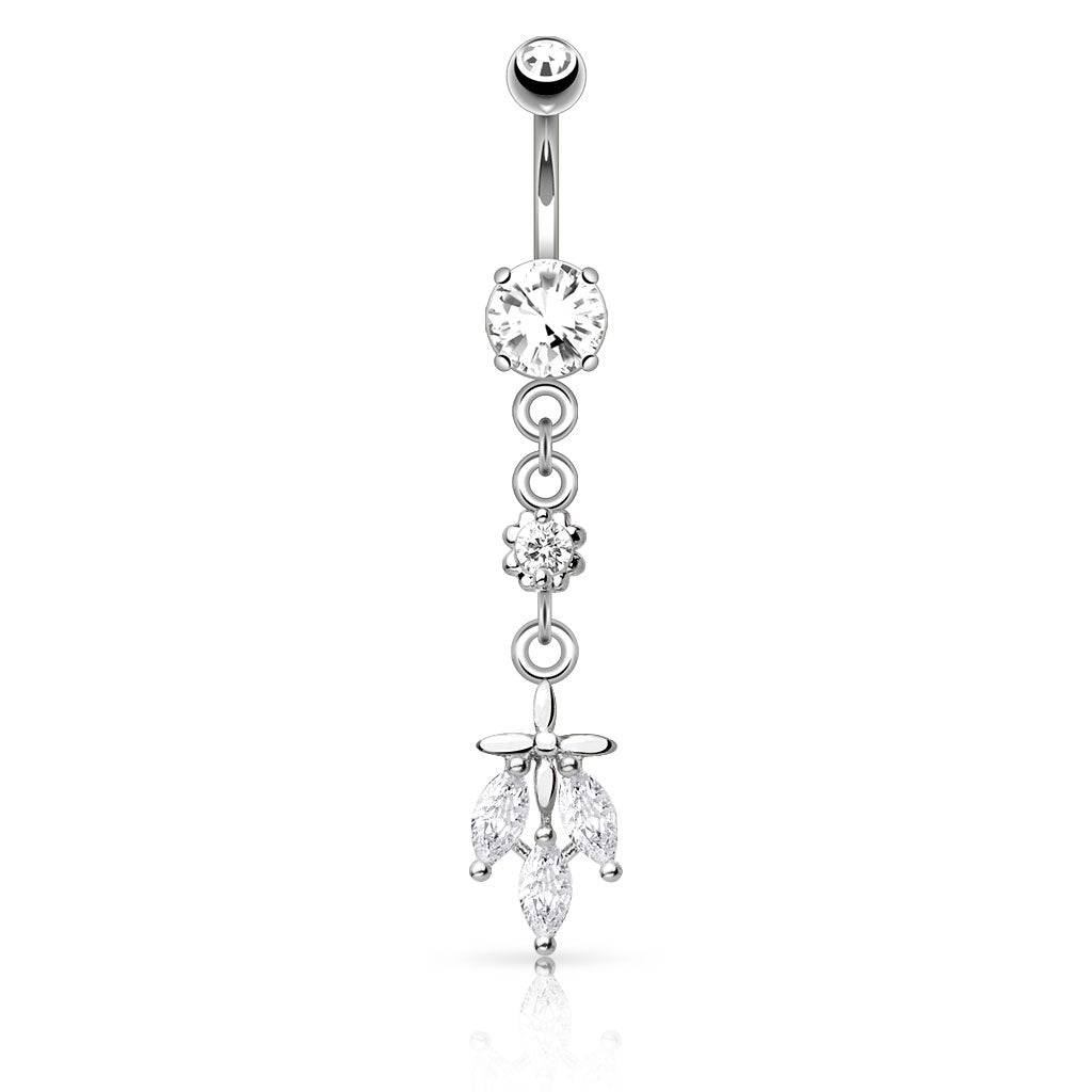Falling Leaf Triple CZ Dangle Belly Ring - SkinKandy | Body Jewellery & Piercing Online Australia