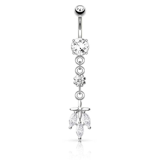 Falling Leaf Triple CZ Dangle Belly Ring - SkinKandy | Body Jewellery & Piercing Online Australia
