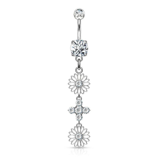 Floral CZ Dangle Belly Bar - SkinKandy | Body Jewellery & Piercing Online Australia