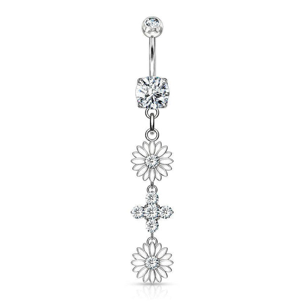 Floral Cubic Zirconia Dangle Belly Bar