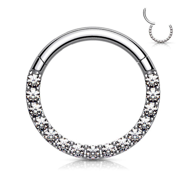 Forward Facing CZ Gem Hinged Segment Ring
