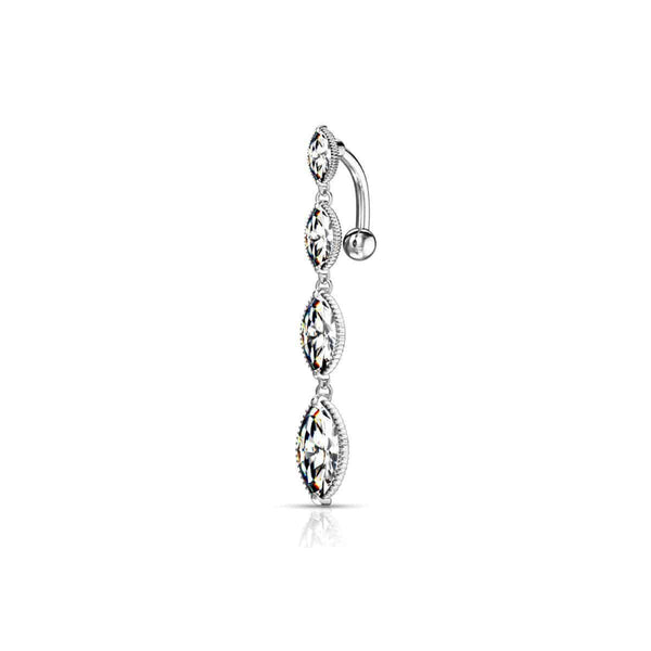 Four Marquis Cubic Zirconia Vertical Drop Belly Bar