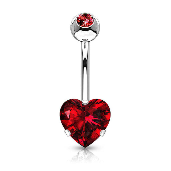 Heart Shaped Belly Ring with Cubic Zirconia Top & Bottom
