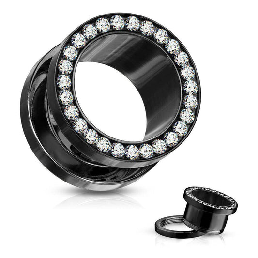 Gem Screw Fit Steel Flesh Tunnel - SkinKandy | Body Jewellery & Piercing Online Australia