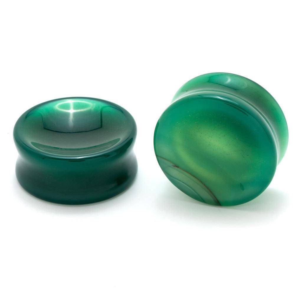Green Agate Concave Stone Plugs