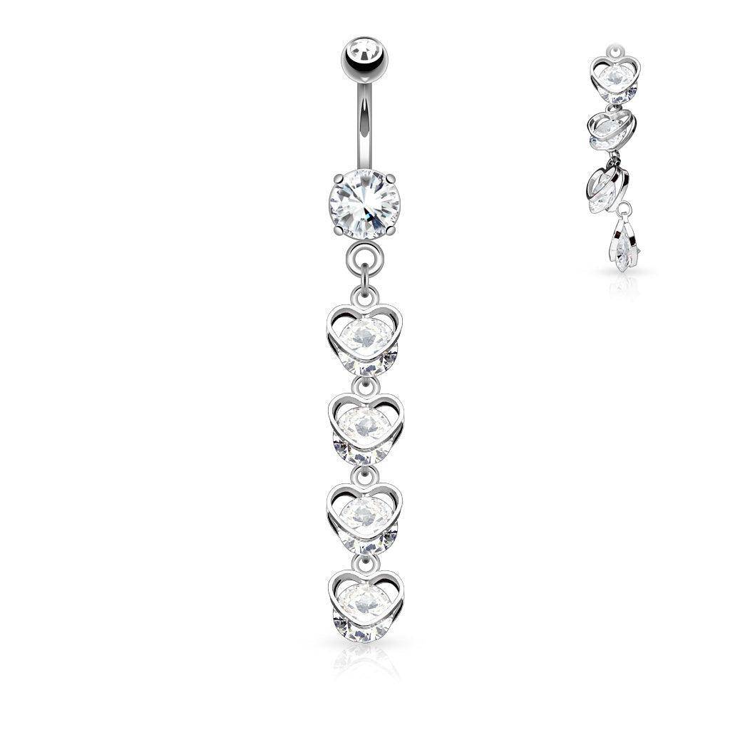 Heart CZ Dangle Belly Bar - SkinKandy | Body Jewellery & Piercing Online Australia