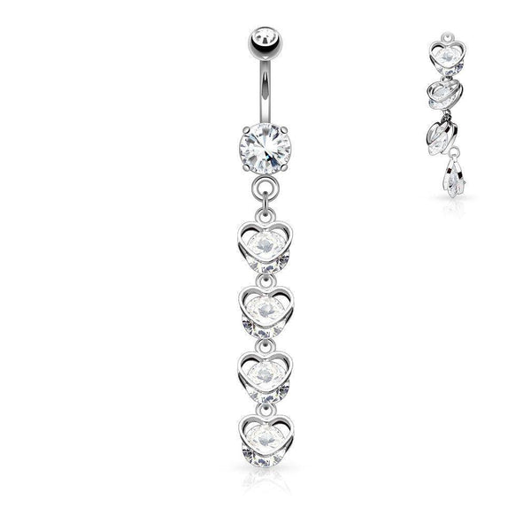 Heart Cubic Zirconia Dangle Belly Bar