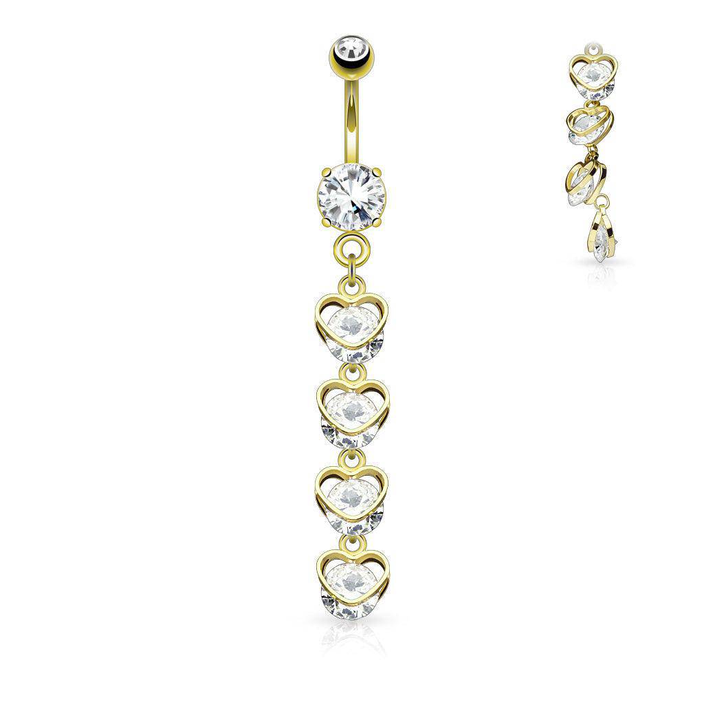 Heart CZ Dangle Belly Bar - SkinKandy | Body Jewellery & Piercing Online Australia