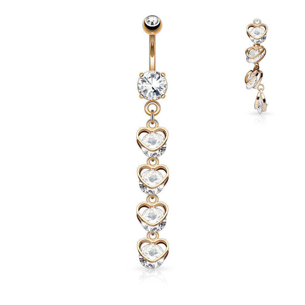 Heart CZ Dangle Belly Bar - SkinKandy | Body Jewellery & Piercing Online Australia