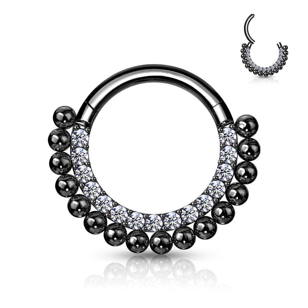Hinged Segment Ring with Ball and CZ Edge