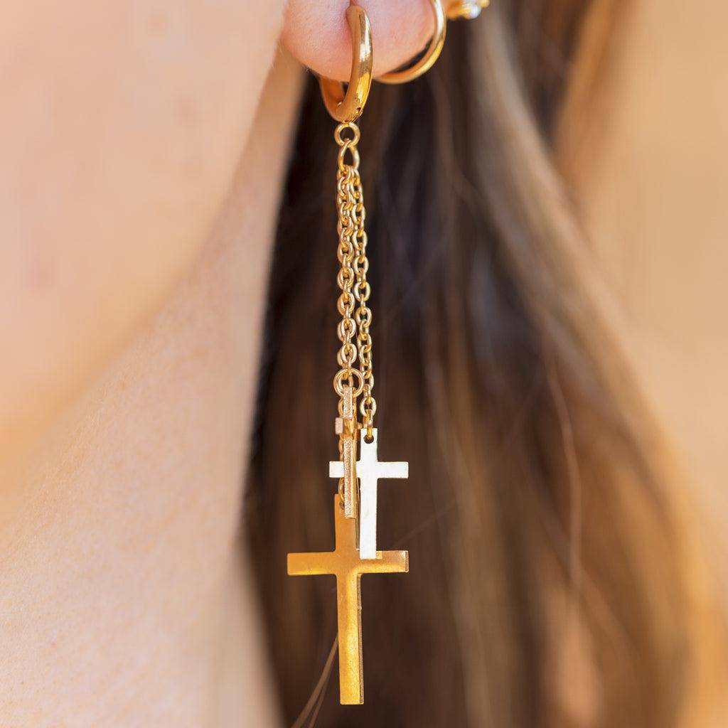 Hoop Earrings with Cross Dangle - SkinKandy | Body Jewellery & Piercing Online Australia