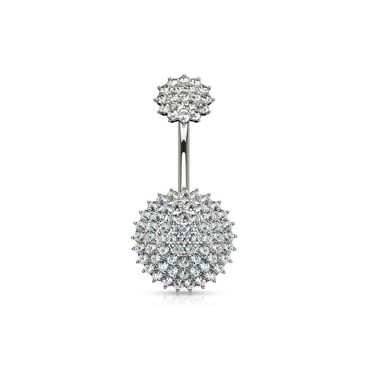 Internally Threaded CZ Paved Round Belly Bar