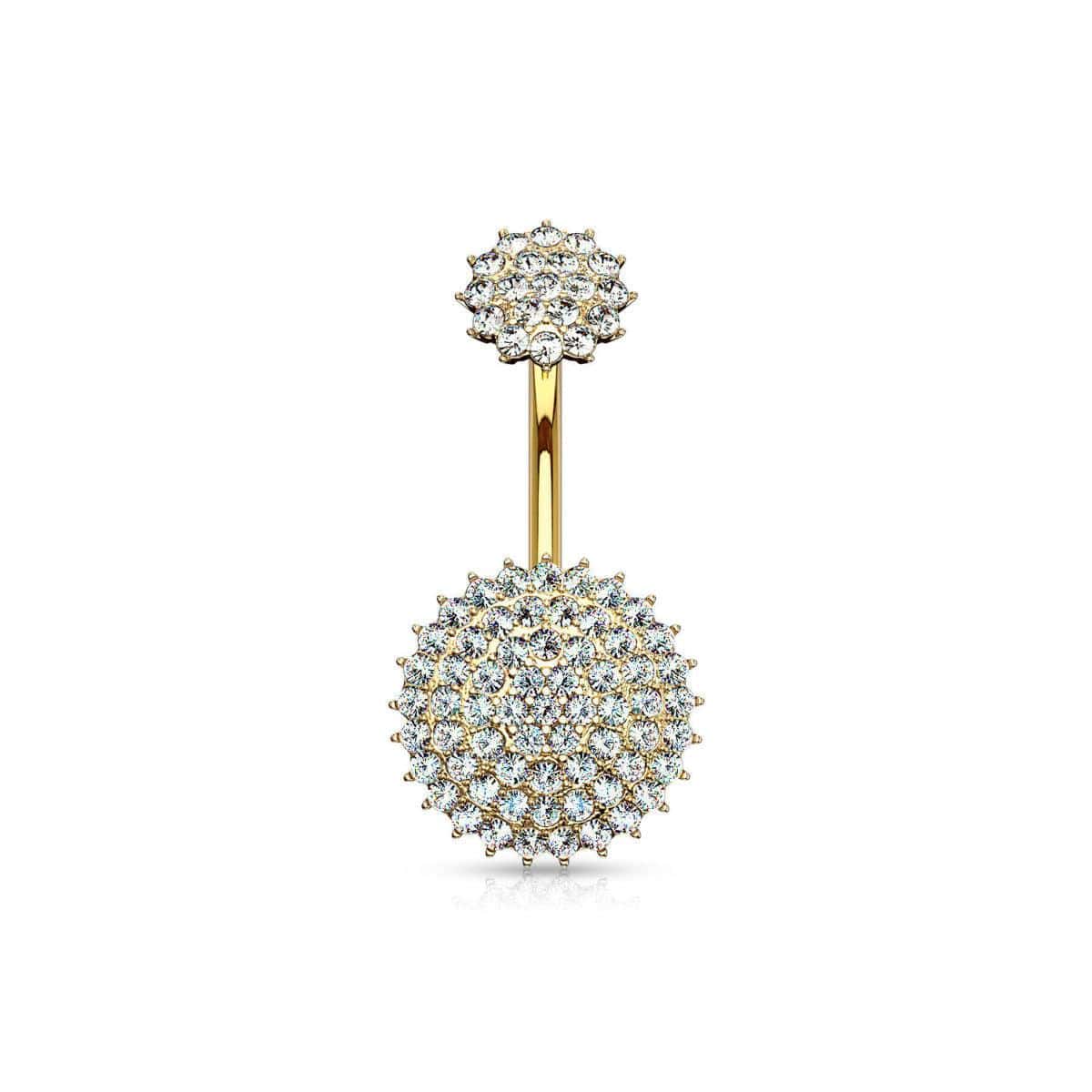 Internally Threaded CZ Paved Round Belly Bar