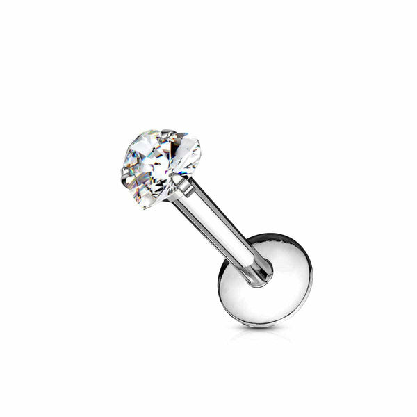 Internally Threaded Steel Heart Prong-Set Labret