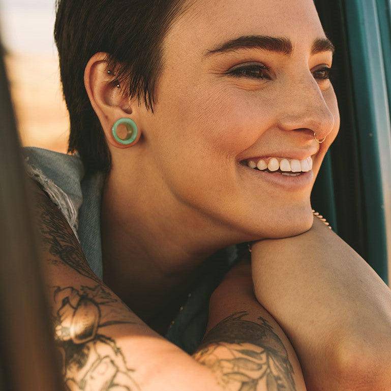 Jade Stone Double Flared Saddle Tunnel - SkinKandy | Body Jewellery & Piercing Online Australia