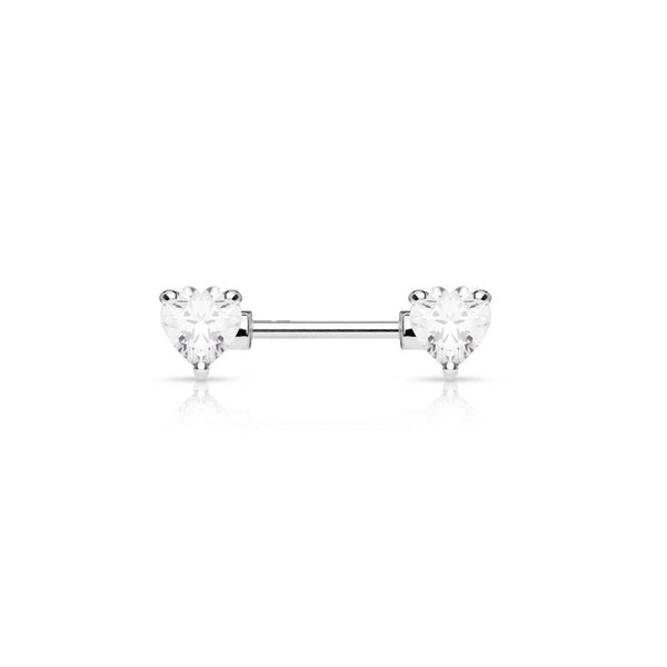 Love Heart Clear CZ Nipple Barbell