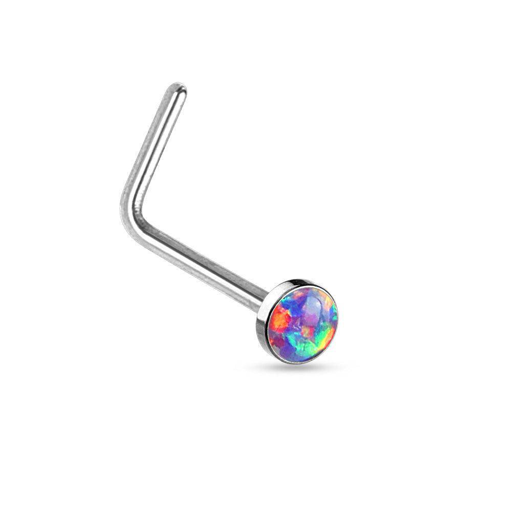 Opal Nose Stud with Flat Top and L Bend - SkinKandy | Body Jewellery & Piercing Online Australia