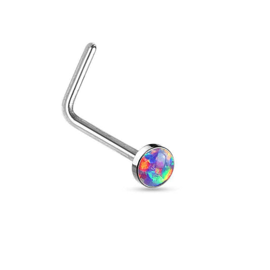 Opal Nose Stud with Flat Top and L Bend - SkinKandy | Body Jewellery & Piercing Online Australia