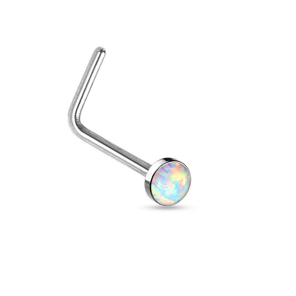 Opal Nose Stud with Flat Top and L Bend - SkinKandy | Body Jewellery & Piercing Online Australia