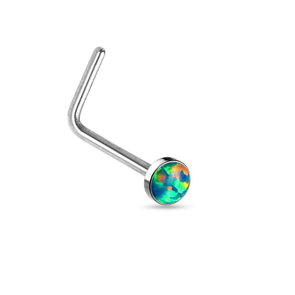 Opal Nose Stud with Flat Top and L Bend - SkinKandy | Body Jewellery & Piercing Online Australia