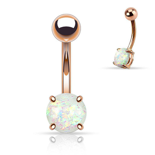 Opal Glitter Rose Gold Belly Bar - SkinKandy | Body Jewellery & Piercing Online Australia