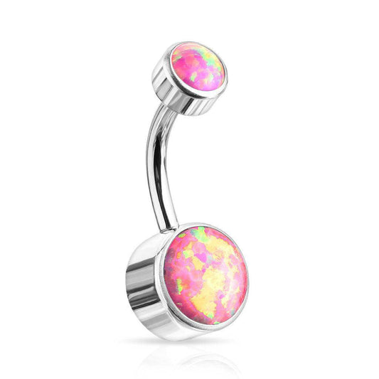 Pink Opal Internally Threaded Titanium Belly Bar - SkinKandy | Body Jewellery & Piercing Online Australia