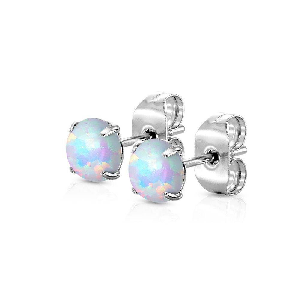 Opal Prong Set Steel Stud Earrings