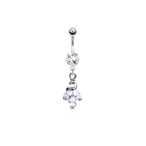 Peacock Dangle Cubic Zirconia Prong-Set Belly Ring