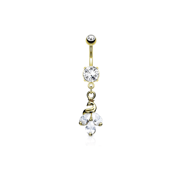 Peacock Dangle Cubic Zirconia Prong-Set Belly Ring