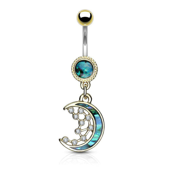 Pearl Belly Bar with Dangling Moon