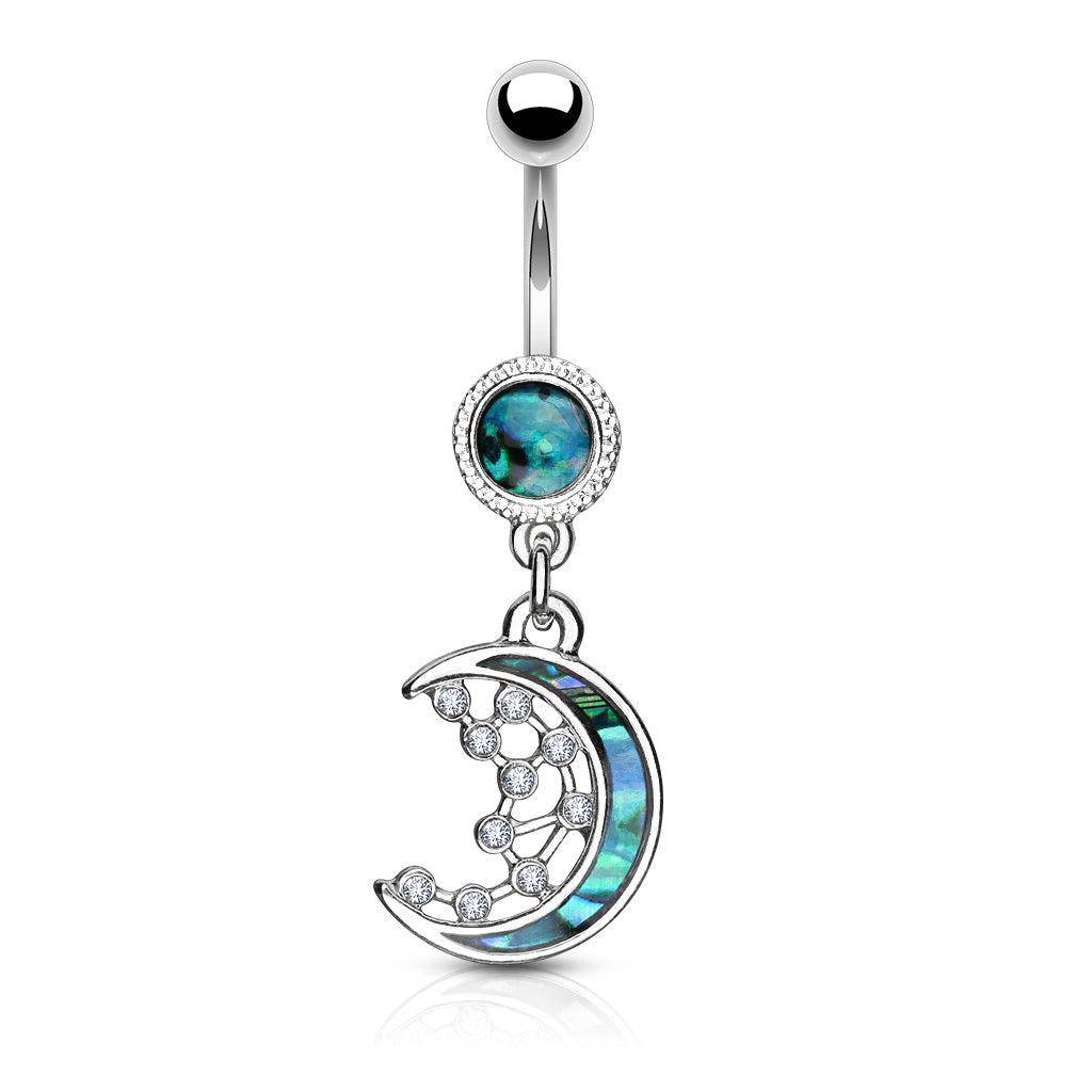 Pearl Belly Bar with Dangling Moon - SkinKandy | Body Jewellery & Piercing Online Australia