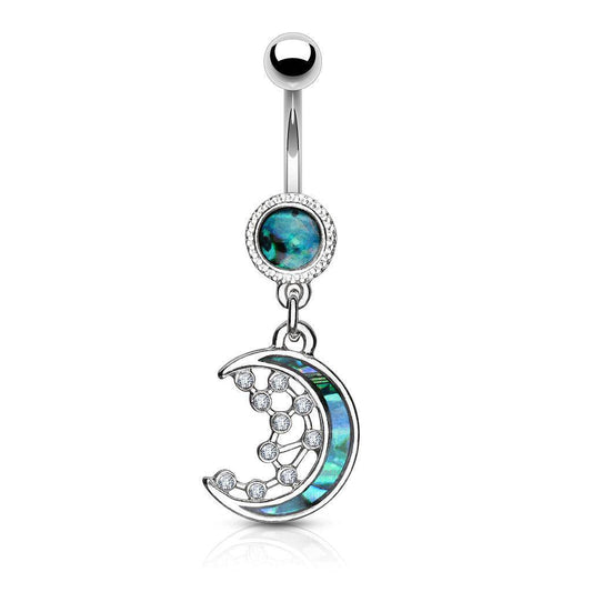 Pearl Belly Bar with Dangling Moon - SkinKandy | Body Jewellery & Piercing Online Australia
