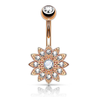 Petite Paved Flower with Gem Center Navel Ring