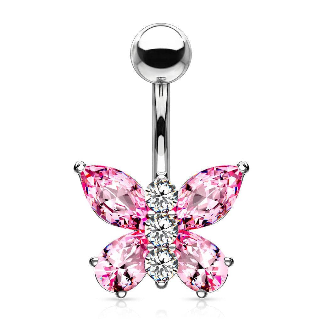 Pink CZ Butterfly Belly Ring - SkinKandy | Body Jewellery & Piercing Online Australia