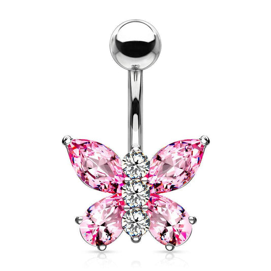 Pink CZ Butterfly Belly Ring - SkinKandy | Body Jewellery & Piercing Online Australia
