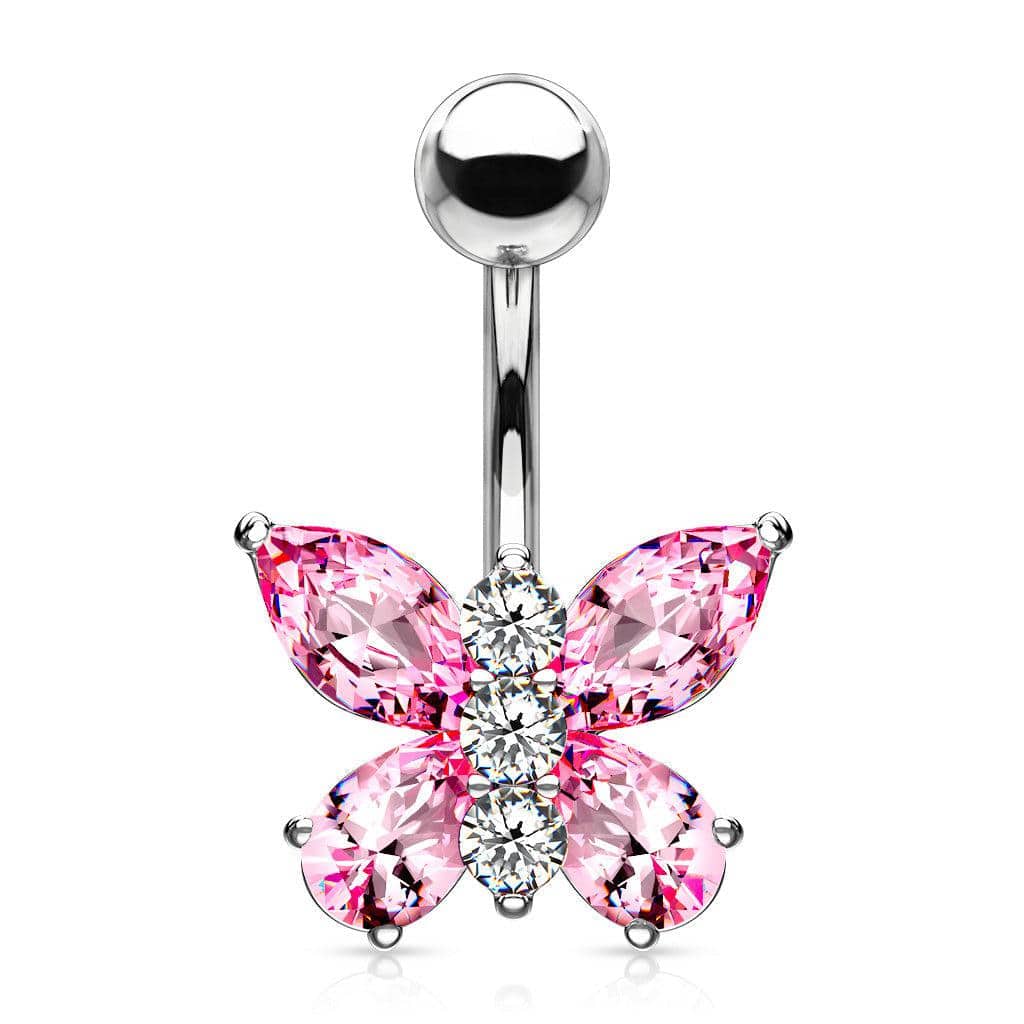 Pink CZ Butterfly Belly Ring